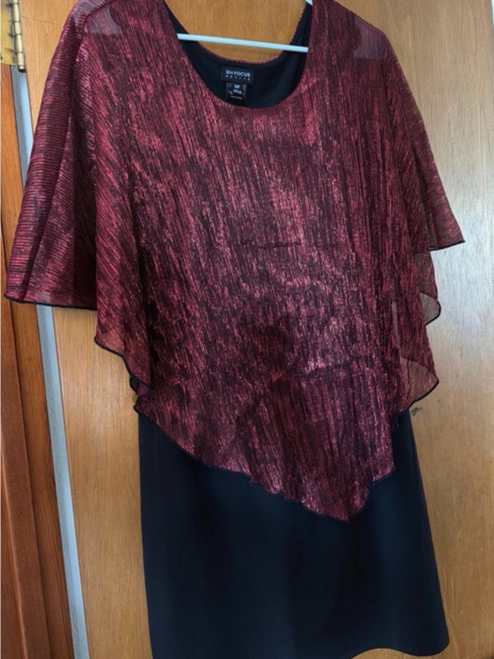 Enfocus Studio Black Dress with Burgundy Metallic Overlay